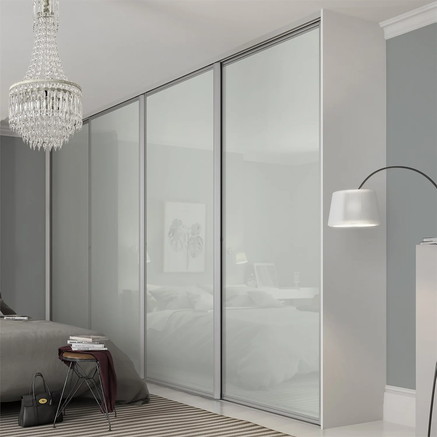 Ellipse Sliding Wardrobe Door 1 Panel Arctic White Glass With Aluminium Frame (W)914mm 4 Ellipse Sliding Wardrobe Door 1 Panel Arctic White Glass With Aluminium Frame (W)914mm - Image 2