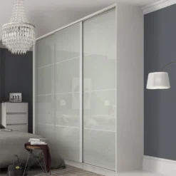 Ellipse Sliding Wardrobe Door 4 Panel Arctic White Glass With Aluminium Frame (W)610mm -Furniture Haven Shop 12806901 1054843067430468