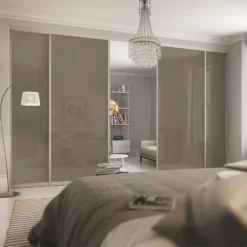 Duo Sliding Wardrobe Door Cappuccino Glass / Mirror With Aluminium Frame (W)610mm -Furniture Haven Shop 12807032 1204843069218447