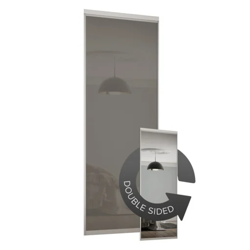 Duo Sliding Wardrobe Door Cappuccino Glass / Mirror With Aluminium Frame (W)610mm -Furniture Haven Shop 12807032 7414843069186881