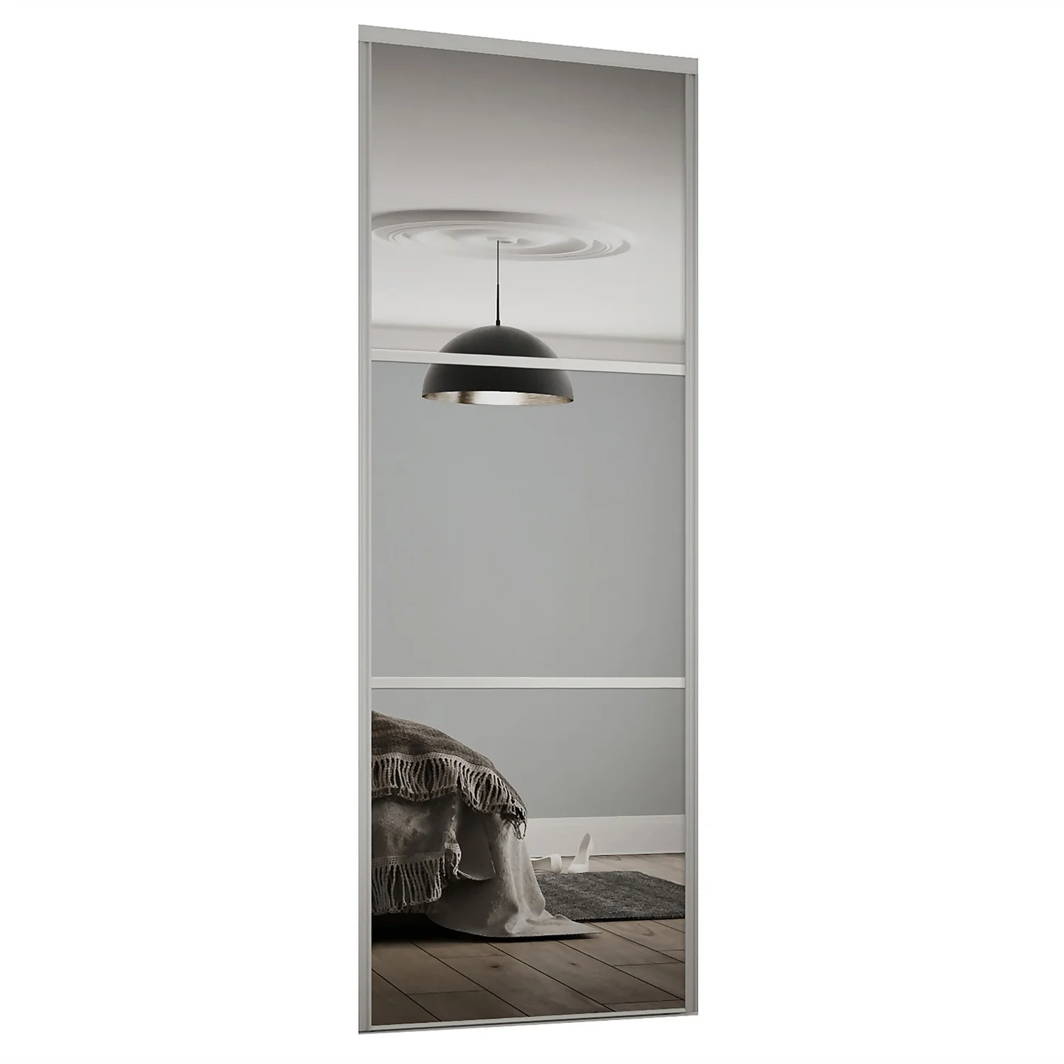 Linear Sliding Wardrobe Door 3 Panel Mirror With Silver Frame (W)610mm 3 Linear Sliding Wardrobe Door 3 Panel Mirror With Silver Frame (W)610mm