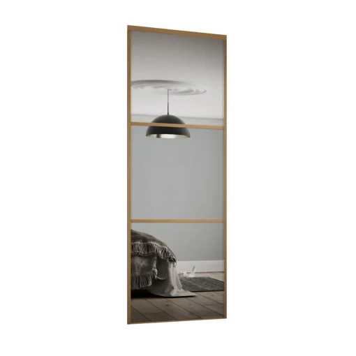 Linear Sliding Wardrobe Door 3 Panel Mirror With Oak Frame (W)610mm -Furniture Haven Shop 12811776 1024843064297328
