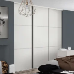 Linear Sliding Wardrobe Door 3 Panel White With White Frame (W)610mm -Furniture Haven Shop 12811785 3584843064789718