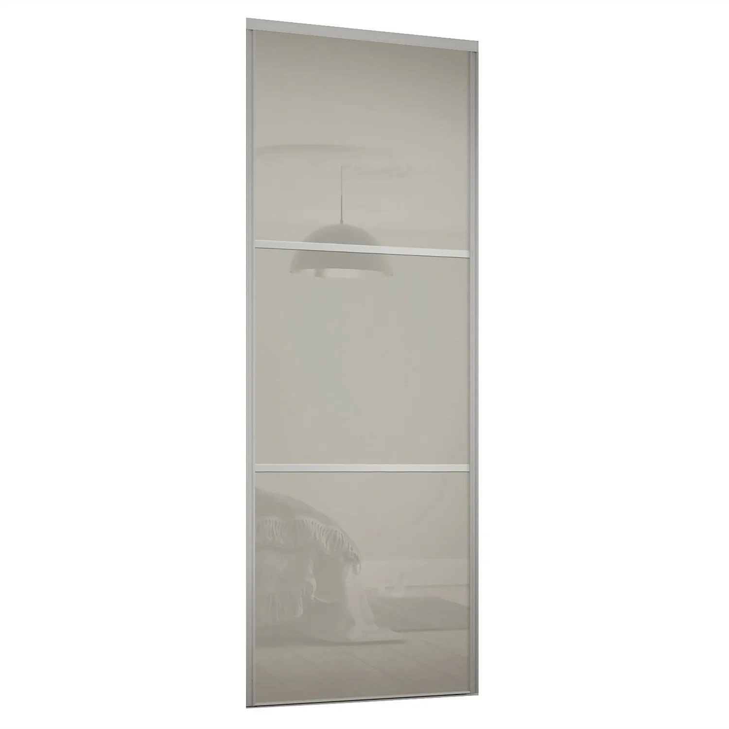 Linear Sliding Wardrobe Door 3 Panel Arctic White Glass With Silver Frame (W)762mm 3 Linear Sliding Wardrobe Door 3 Panel Arctic White Glass With Silver Frame (W)762mm