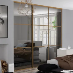 Linear Sliding Wardrobe Door 3 Panel Mirror With Oak Frame (W)762mm -Furniture Haven Shop 12811796 1624843065135150