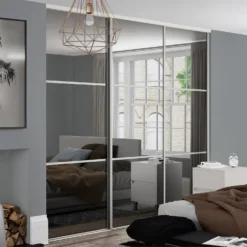 Linear Sliding Wardrobe Door 3 Panel Mirror With White Frame (W)762mm -Furniture Haven Shop 12811798 1034843065257832