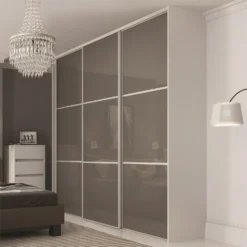 Linear Sliding Wardrobe Door 3 Panel Cappuccino Glass With Silver Frame (W)914mm -Furniture Haven Shop 12811816 8574843065807831