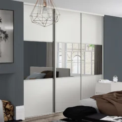 Linear Sliding Wardrobe Door 3 Panel White / Mirror With White Frame (W)914mm -Furniture Haven Shop 12811820 8854843066469910