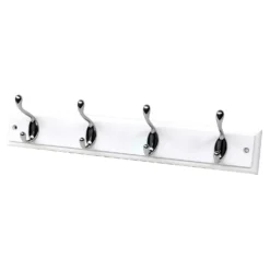 None White Hook Rail - Polished Chrome - 4 Hooks