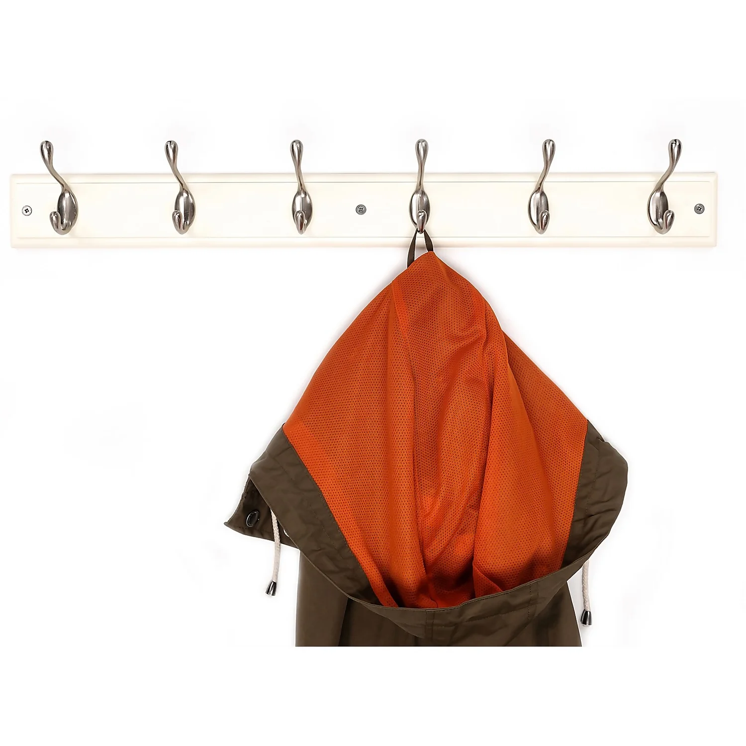 6 Coat Satin Nickel Hooks On Cream Stepped Board 4 6 Coat Satin Nickel Hooks On Cream Stepped Board - Image 2