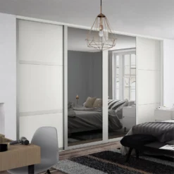 Shaker 4 Door Sliding Wardrobe Kit White Panel / Mirror With White Frame (W)2898 X (H)2260mm -Furniture Haven Shop 12835174 1754833223648785