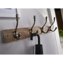 4 Deco Antique Brass Hook On Light Rustic Board -Furniture Haven Shop 12839311 5884845859155042