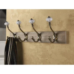 4 Ceramic Antique Brass Hook On Dark Rustic Board -Furniture Haven Shop 12839315 5494845859446297