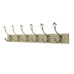 6 Ceramic Antique Brass Hook On Dark Rustic Board