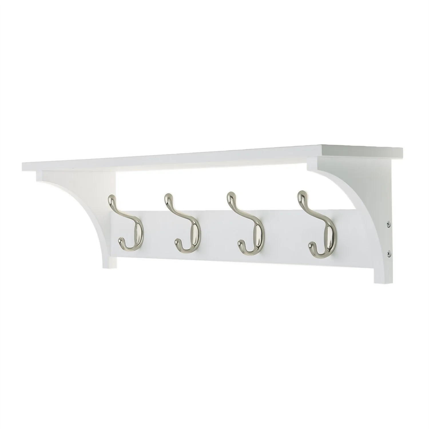 4 Coat Satin Nickel Hooks On White Shelf Combo 3 4 Coat Satin Nickel Hooks On White Shelf Combo