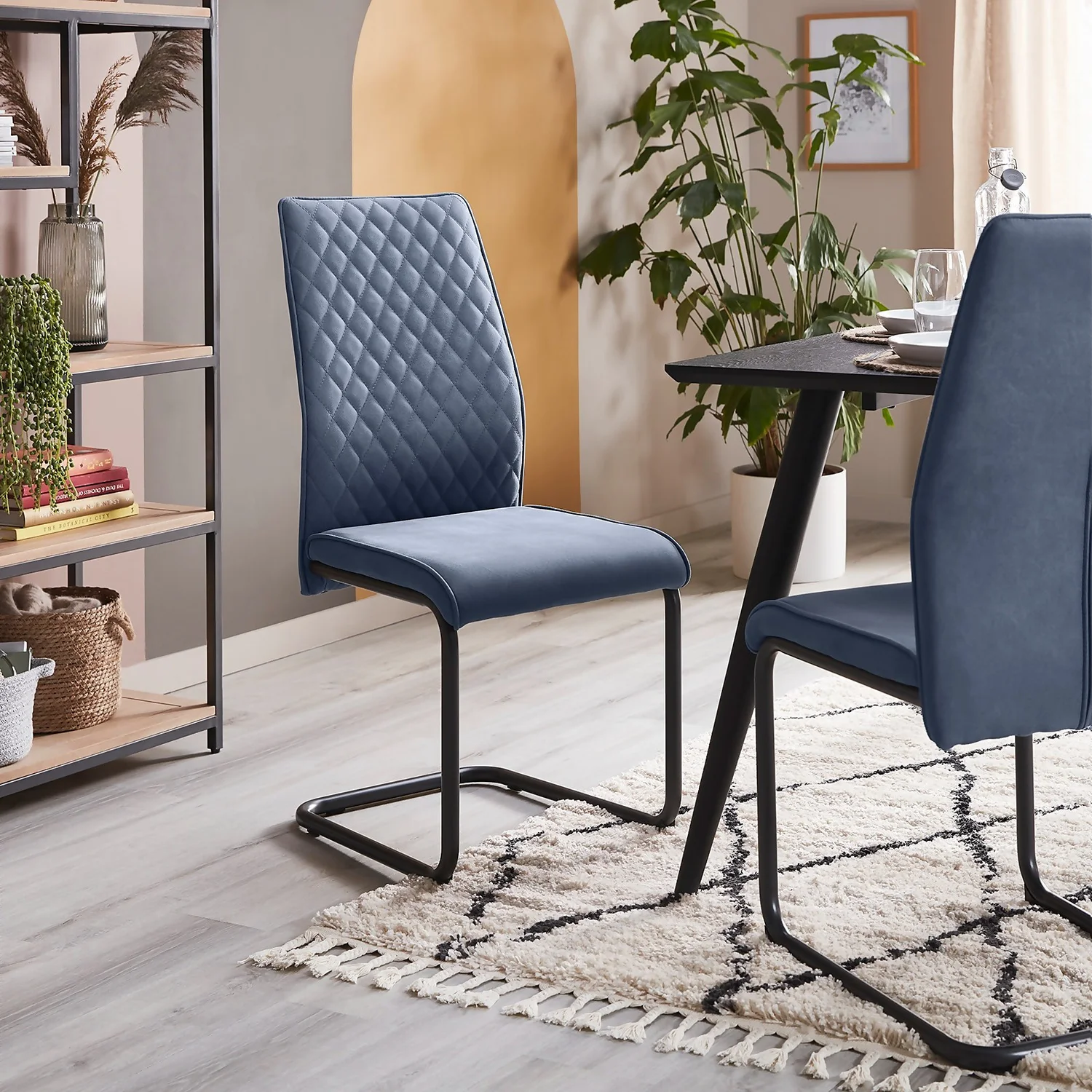 Skelby Cantilever Dining Chairs - Set Of 2 - Denim Blue 4 Skelby Cantilever Dining Chairs - Set Of 2 - Denim Blue - Image 2