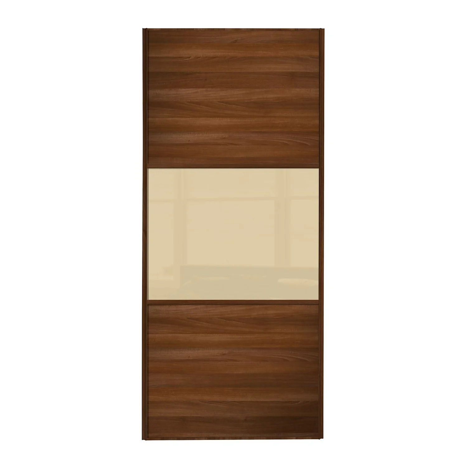 Linear Sliding Wardrobe Door 3 Panel Walnut / Cream Glass With Walnut Frame (W)762mm 3 Linear Sliding Wardrobe Door 3 Panel Walnut / Cream Glass With Walnut Frame (W)762mm