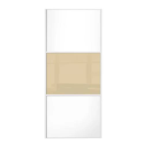 Linear Sliding Wardrobe Door 3 Panel Cream Glass / White Wooden Panel (W)610mm -Furniture Haven Shop 13660788 1404969757566473
