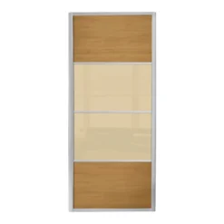 Ellipse Sliding Wardrobe Door 4 Panel Windsor Oak Panel And Cream Glass With Aluminium Frame (W)610mm