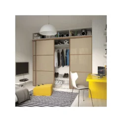 Linear Sliding Wardrobe Door 3 Panel Cream Glass With Windsor Oak Frame (W)610mm -Furniture Haven Shop 13660791 2054969757666328