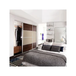 Ellipse Sliding Wardrobe Door 4 Panel Walnut / Cream Glass With Aluminium Frame (W)914mm -Furniture Haven Shop 13660795 1734935066791085