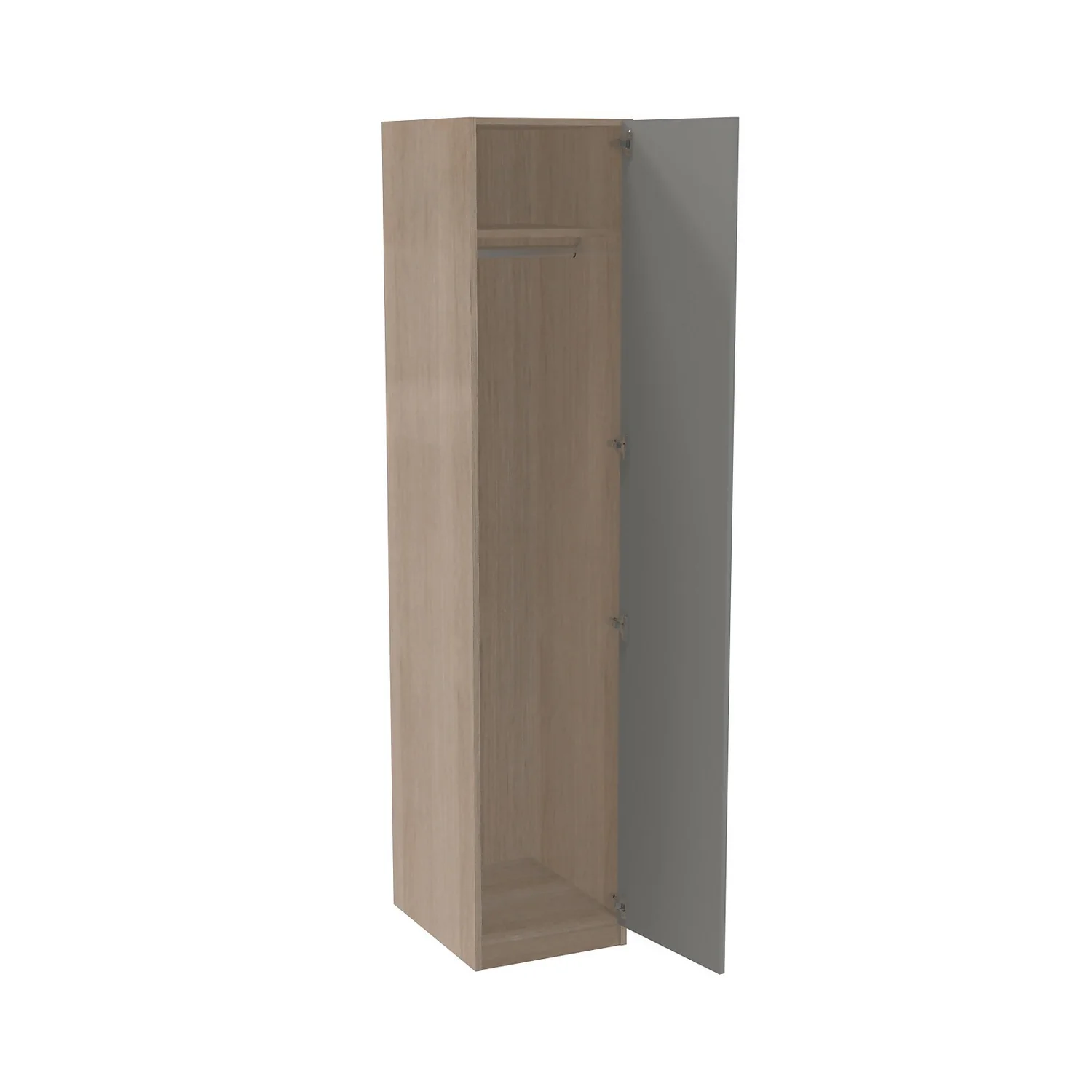 House Beautiful Honest Single Wardrobe, Oak Effect Carcass - Gloss Grey Slab Door (W) 450mm X (H) 2196mm 4 House Beautiful Honest Single Wardrobe, Oak Effect Carcass - Gloss Grey Slab Door (W) 450mm X (H) 2196mm - Image 2