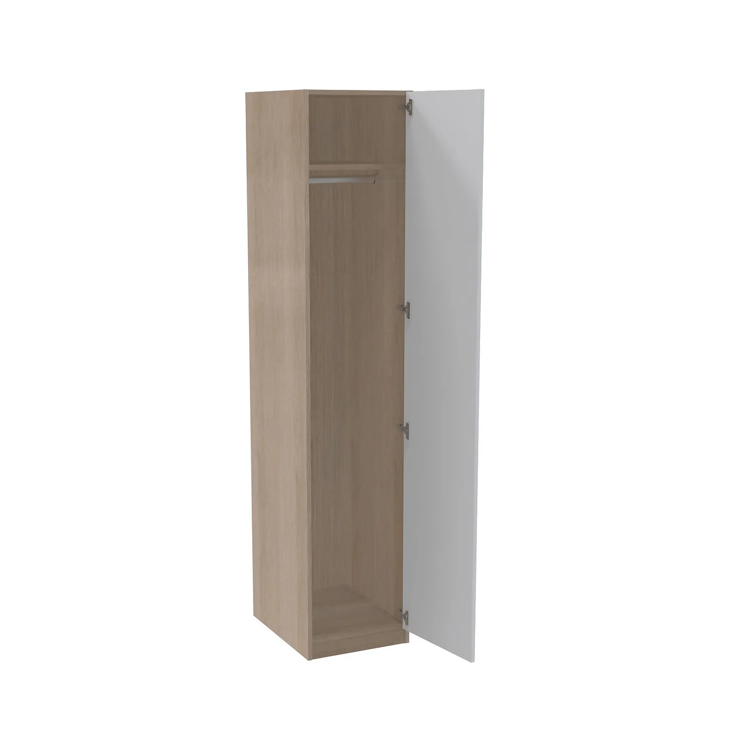 House Beautiful Honest Single Wardrobe, Oak Effect Carcass - Gloss White Slab Door (W) 450mm X (H) 2196mm 4 House Beautiful Honest Single Wardrobe, Oak Effect Carcass - Gloss White Slab Door (W) 450mm X (H) 2196mm - Image 2