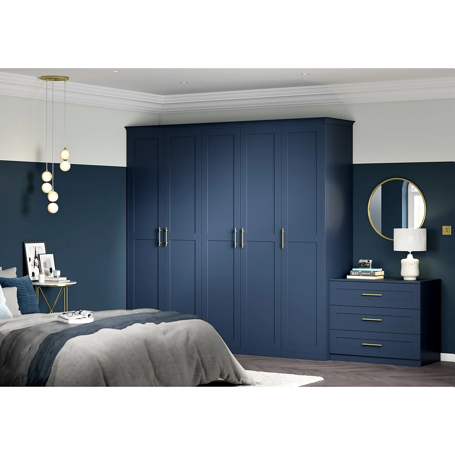 House Beautiful Realm Fitted Look Single Wardrobe, Oak Effect Carcass - Navy Blue Shaker Door (W) 551mm X (H) 2256mm 7 House Beautiful Realm Fitted Look Single Wardrobe, Oak Effect Carcass - Navy Blue Shaker Door (W) 551mm X (H) 2256mm - Image 5