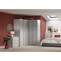 House Beautiful Escape Fitted Look Single Wardrobe, Oak Effect Carcass - Gloss Grey Handleless Door (W) 490mm X (H) 2226mm -Furniture Haven Shop 13999771 2325005577802522