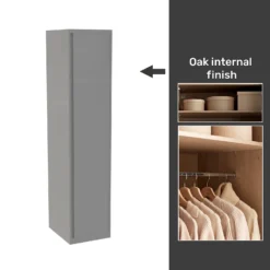 House Beautiful Escape Fitted Look Single Wardrobe, Oak Effect Carcass - Gloss Grey Handleless Door (W) 490mm X (H) 2226mm