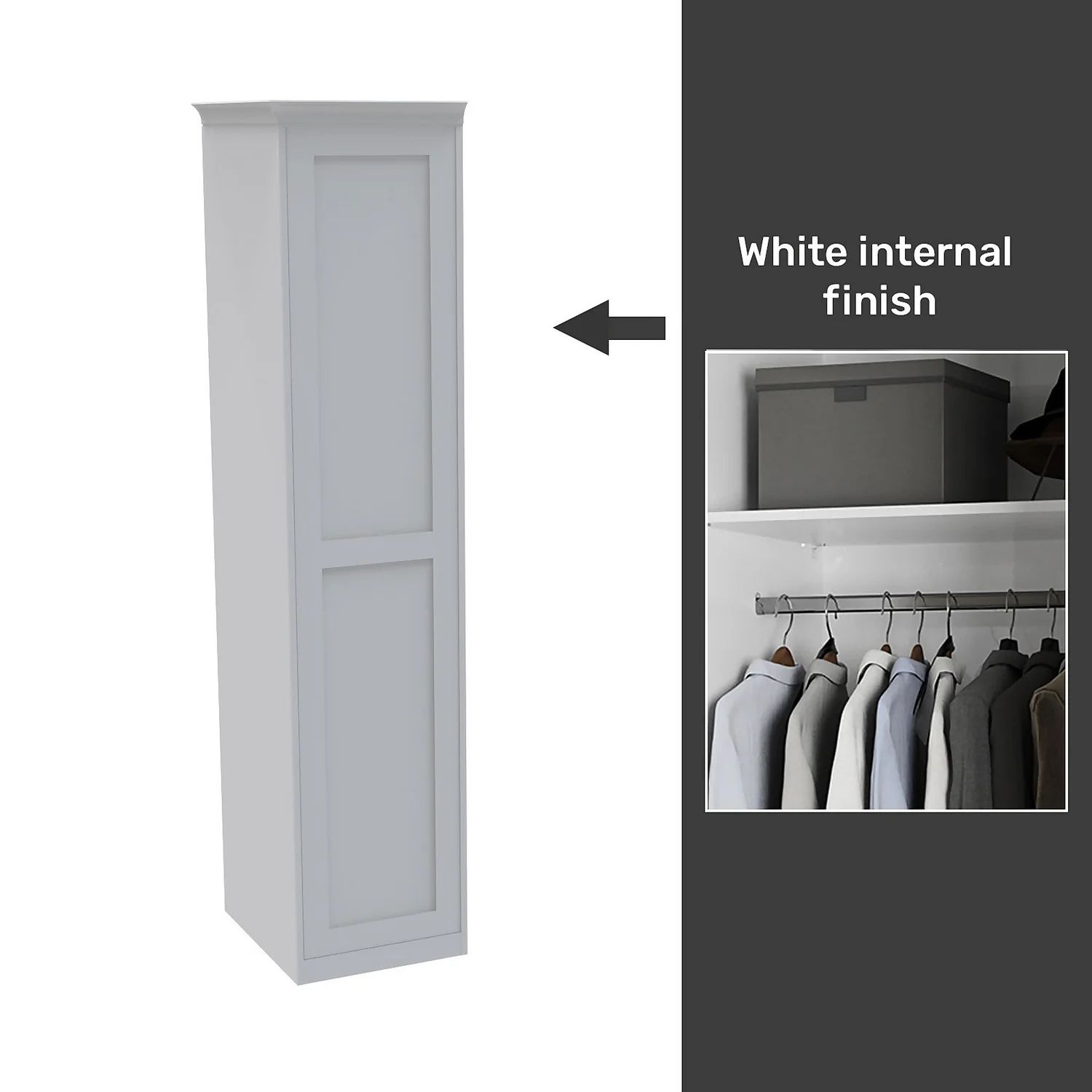 House Beautiful Realm Fitted Look Single Wardrobe, White Carcass - White Shaker Door (W) 551mm X (H) 2256mm 3 House Beautiful Realm Fitted Look Single Wardrobe, White Carcass - White Shaker Door (W) 551mm X (H) 2256mm
