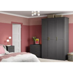 House Beautiful Realm Fitted Look Single Wardrobe, White Carcass - Carbon Grey Shaker Door (W) 551mm X (H) 2256mm -Furniture Haven Shop 13999868 1455005573179537