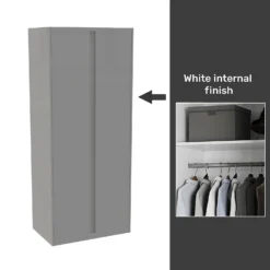 House Beautiful Escape Fitted Look Double Wardrobe, White Carcass - Gloss Grey Handleless Doors (W) 940mm X (H) 2226mm