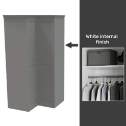 House Beautiful Realm Fitted Look Corner Wardrobe, White Carcass - Grey Shaker Doors (W) 1103mm X (H) 2256mm