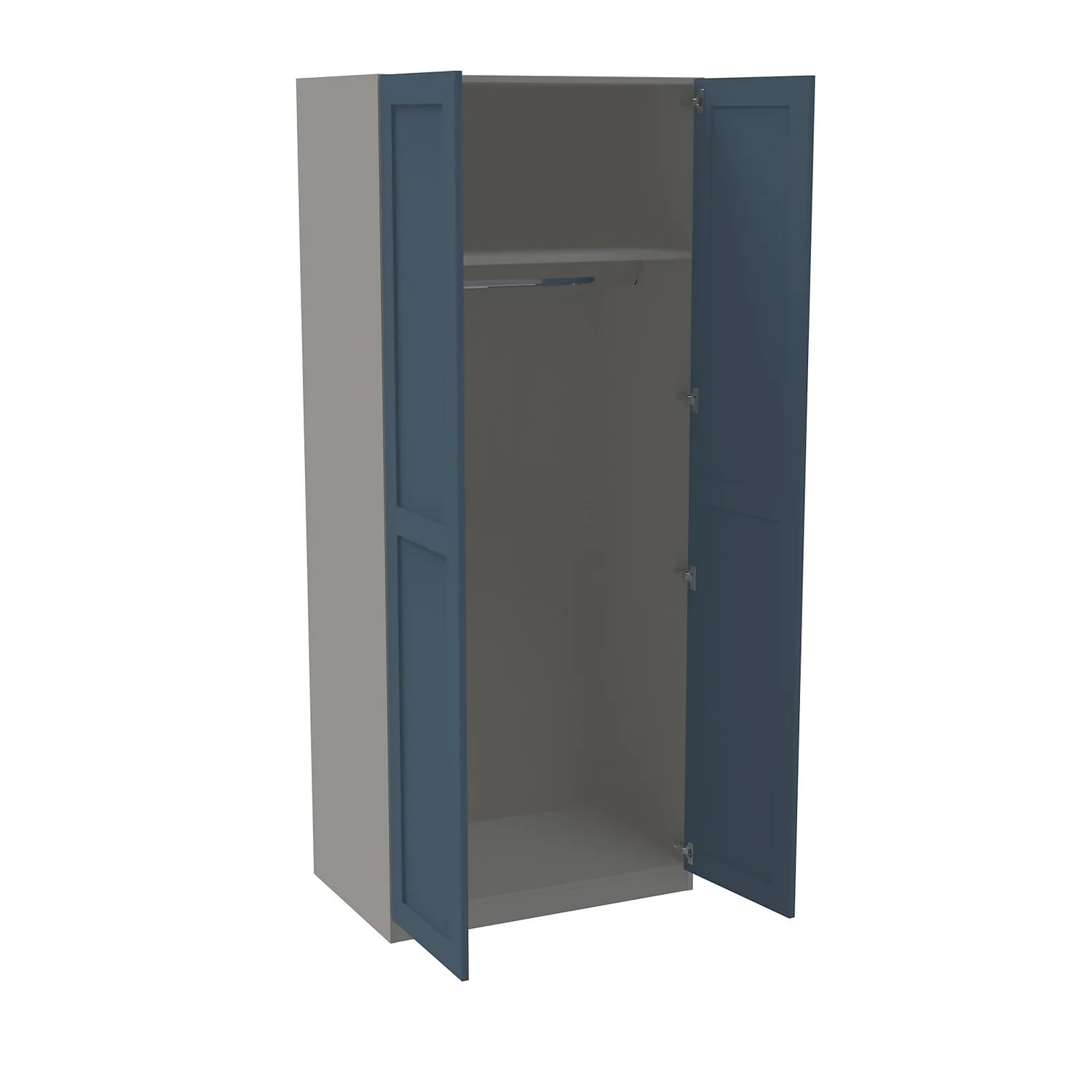 House Beautiful Realm Double Wardrobe, Grey Carcass - Navy Blue Shaker Doors (W) 900mm X (H) 2196mm 4 House Beautiful Realm Double Wardrobe, Grey Carcass - Navy Blue Shaker Doors (W) 900mm X (H) 2196mm - Image 2