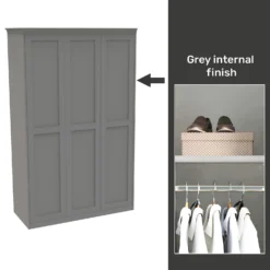 House Beautiful Realm Fitted Look Triple Wardrobe, Grey Carcass - Grey Shaker Doors (W) 1451mm X (H) 2256mm