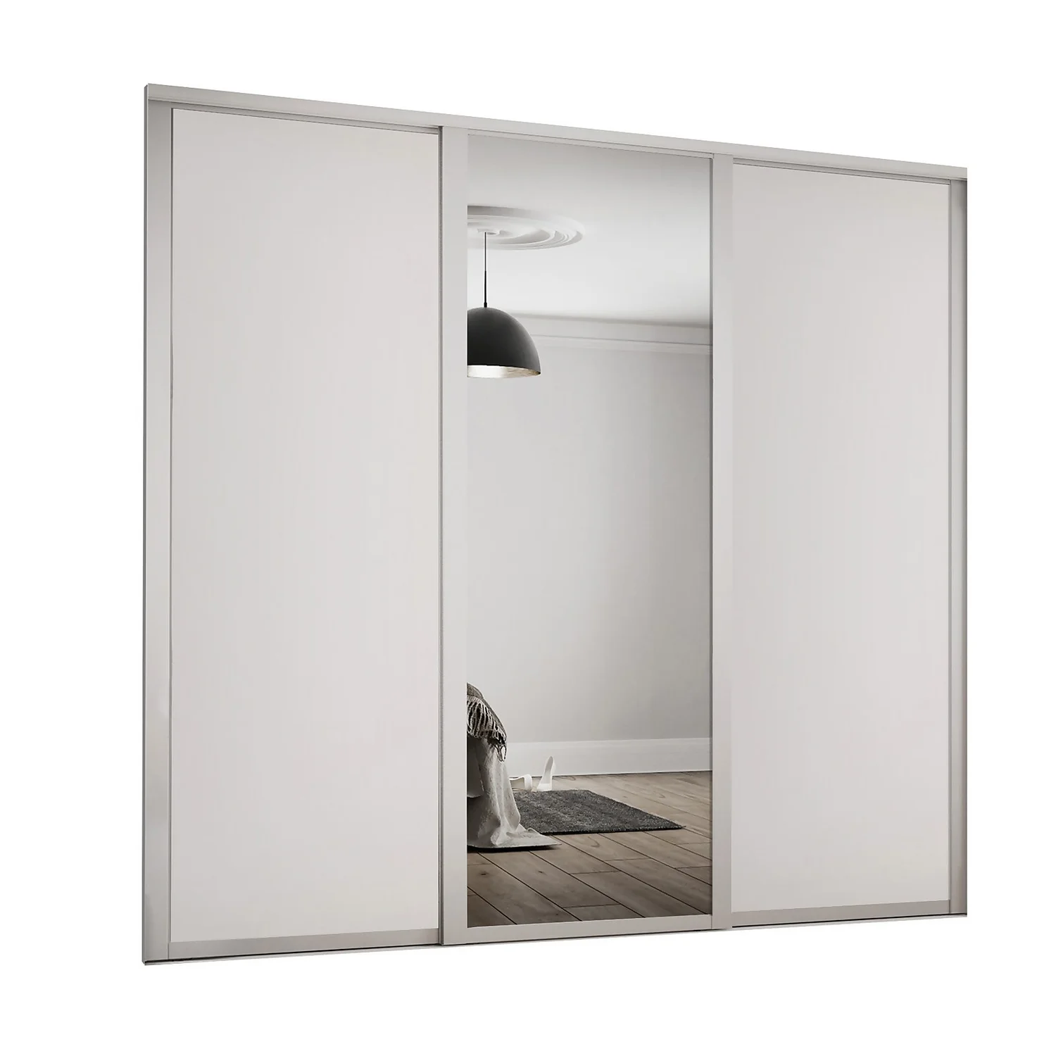 Shaker 3 Door Sliding Wardrobe Kit Dove Grey Panel / Mirror With Dove Grey Frame (W)2136 X (H)2260mm 3 Shaker 3 Door Sliding Wardrobe Kit Dove Grey Panel / Mirror With Dove Grey Frame (W)2136 X (H)2260mm