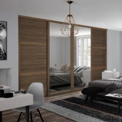 Shaker 4 Door Sliding Wardrobe Kit Walnut Panel / Mirror With Walnut Frame (W)2290 X (H)2260mm -Furniture Haven Shop 14817129 6555059986531504