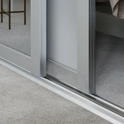 Shaker 4 Door Sliding Wardrobe Kit Dove Grey Panel / Mirror With Dove Grey Frame (W)2898 X (H)2260mm -Furniture Haven Shop 14817131 3175059985793993