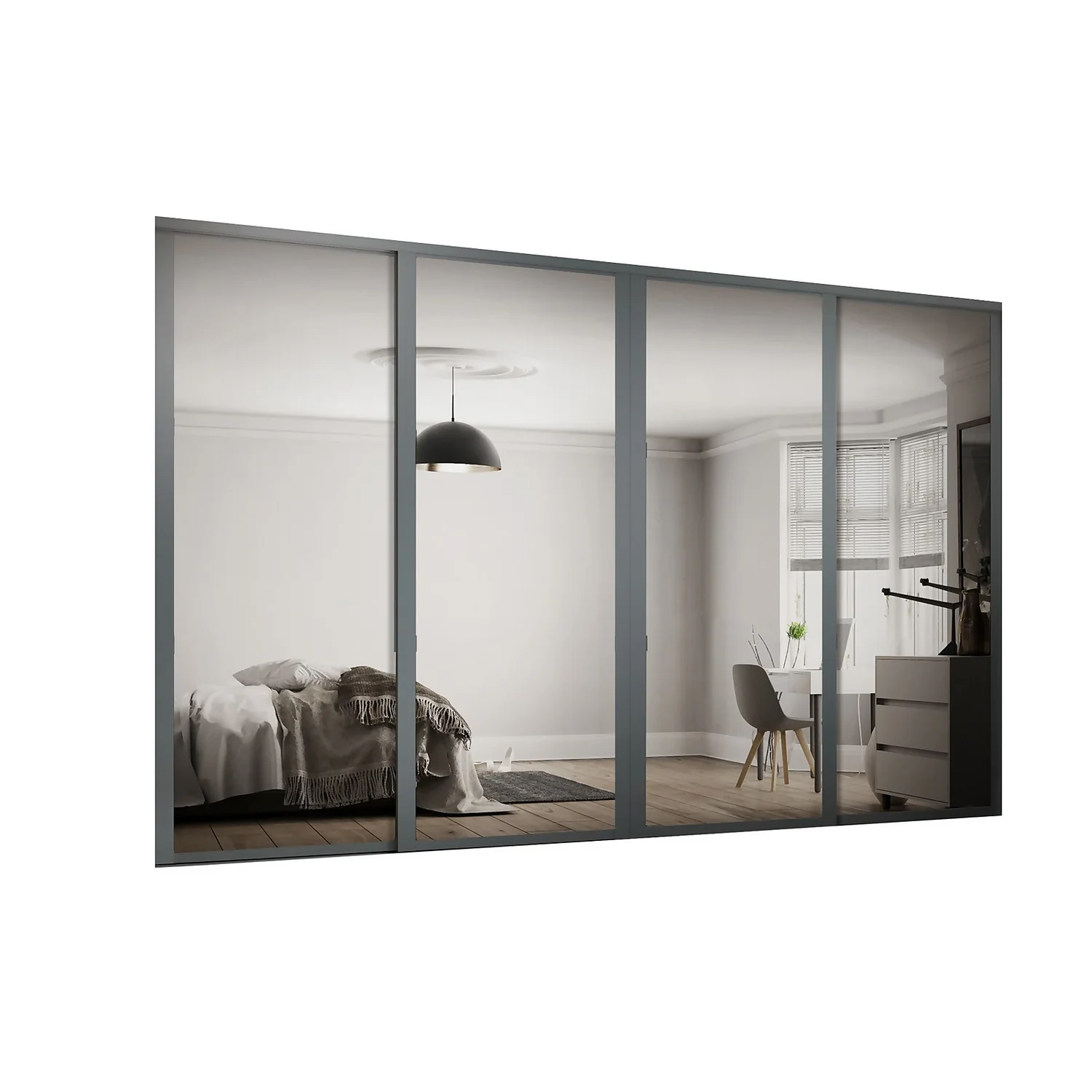 Shaker 4 Door Sliding Wardrobe Kit Mirror With Graphite Frame (W)2290 X (H)2260mm 3 Shaker 4 Door Sliding Wardrobe Kit Mirror With Graphite Frame (W)2290 X (H)2260mm